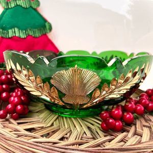 Vintage Northwood Early American Pattern Green and Gold Large Bowl